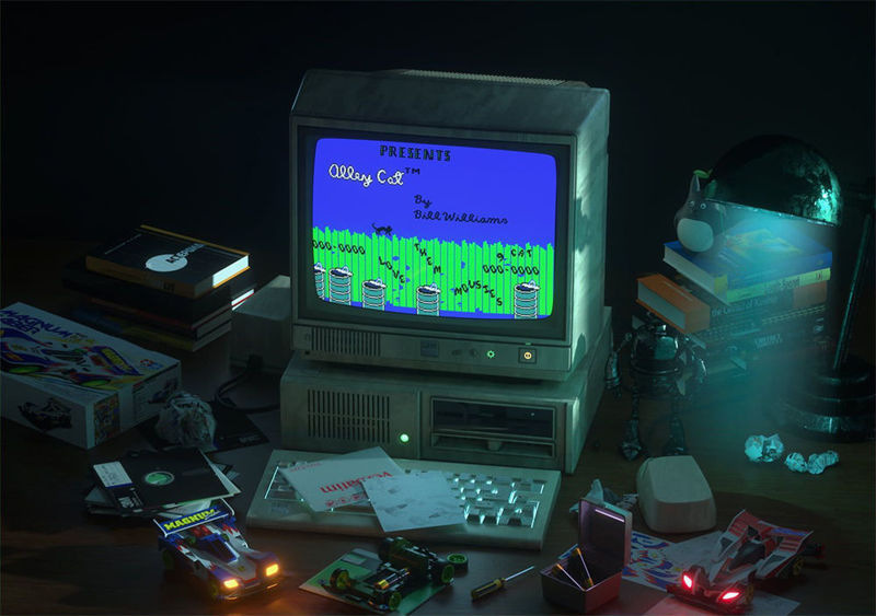 الخيال العلمي الكمبيوتر 3D المشهد cyberpunk الظلام نمط الكمبيوتر القديم c4d نموذج الدفع الرباعي لعبة نموذج سيارة