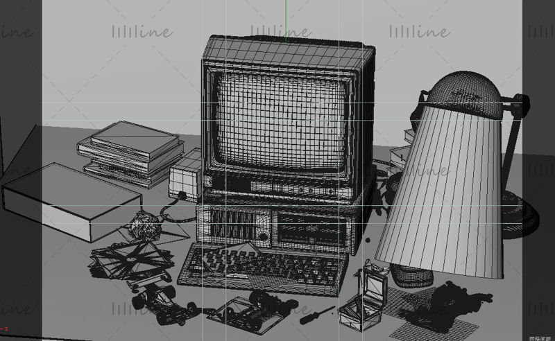 Научно-фантастический компьютер 3d сцена киберпанк темный стиль старый компьютер модель c4d полноприводная модель модель игрушечного автомобиля