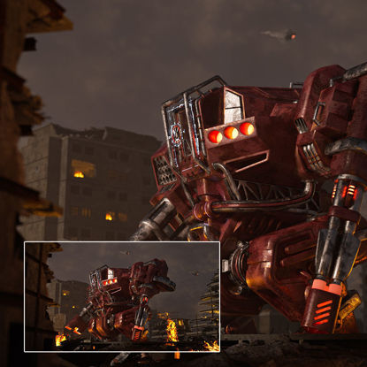 Vlamrobot 3d-scène robot c4d-model ruïneert scène