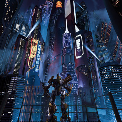 Cyberpunk 3d stadsscène toekomstige stad c4d gebouwmodel robotmodel