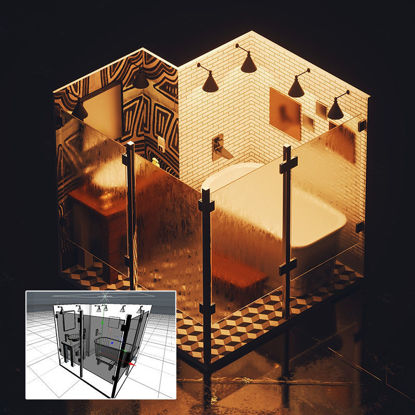 Ванная комната 3d сцена ванная комната c4d модель исходный файл модель раковины модель ванны