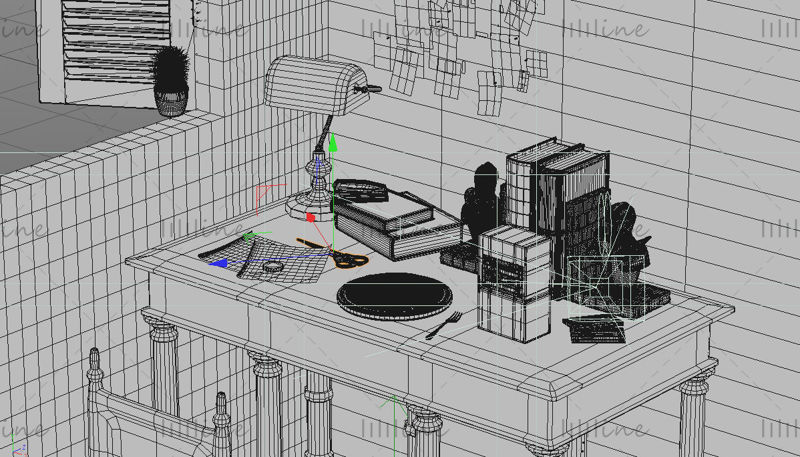 午后复古休闲3d场景书桌面c4d模型八音盒模型