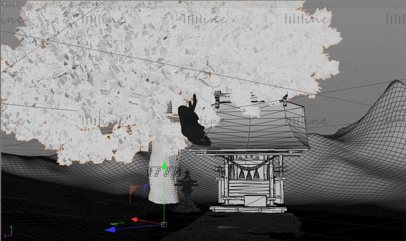 Toamnă 3d retro scenă arțar copac model c4d scenă pădure