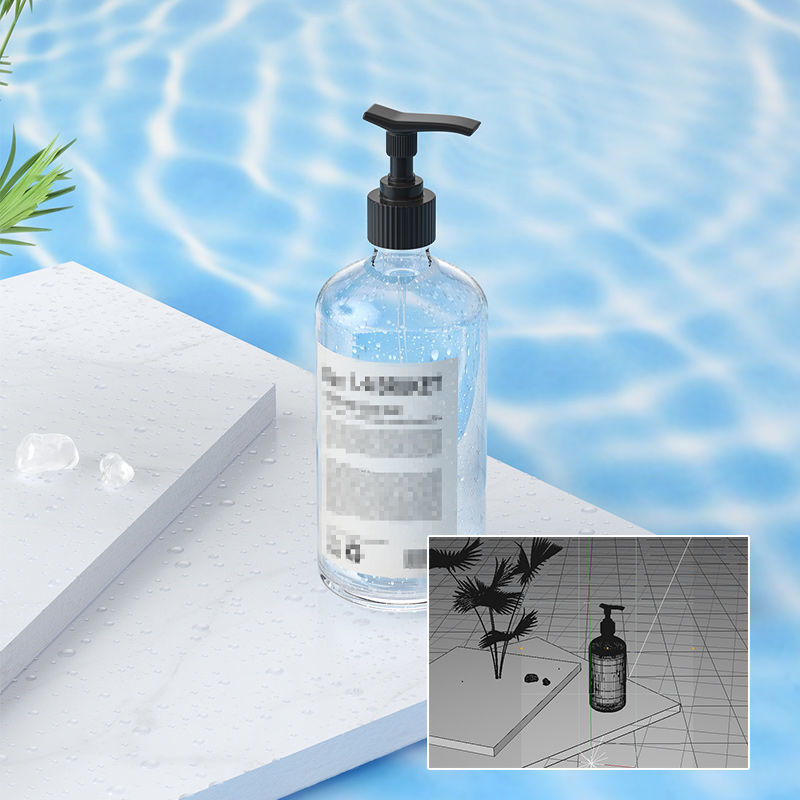 Summer swimming pool scene cosmetic water emulsion 3d scene cosmetic bottle c4d model