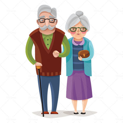 Hand drawn vector of elderly people helping each other