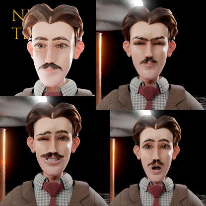 Nikola Tesla personaje aparejado bobina Tesla modelo 3D