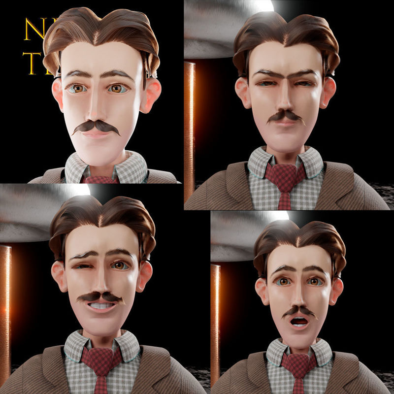 Персонажът на Никола Тесла сглобява 3D модел на бобина Tesla Tesla