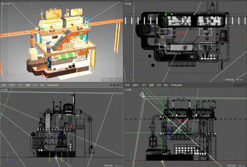 Orange assembly line c4d source file 3d cartoon scene model