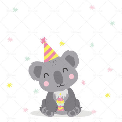 Vector gray koala birthday card