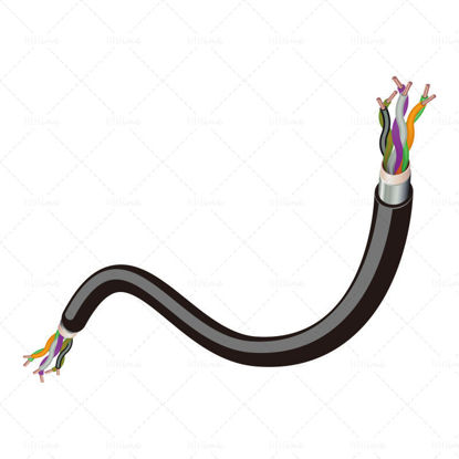 Vector cartoon realistic black electric wire current line