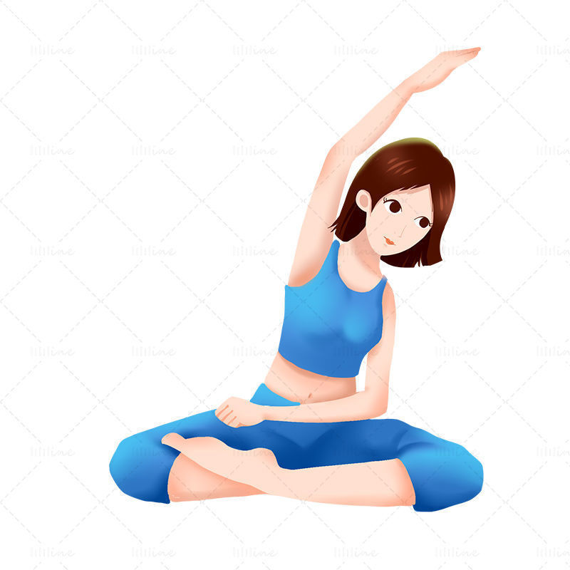 Dibujado a mano ilustración de personaje fitness ejercicio saludable haciendo yoga