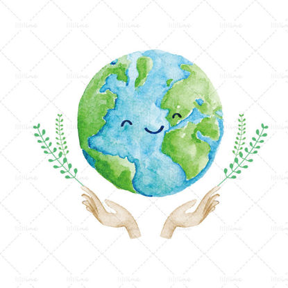 Vector fresh watercolor hand painted hand holding the earth
