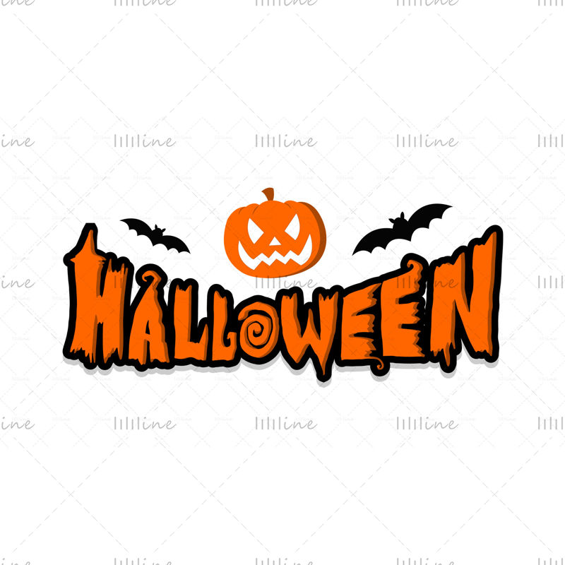 بنر هالووین برای دعوت به مهمانی با کدو نارنجی و خفاش. تصویر برداری. حروف دیجیتال رنگ نارنجی با سایه تیره برای بنر ، پوستر ، کارت تبریک ، دعوت به مهمانی. تصویرسازی شیک ، 31 اکتبر.