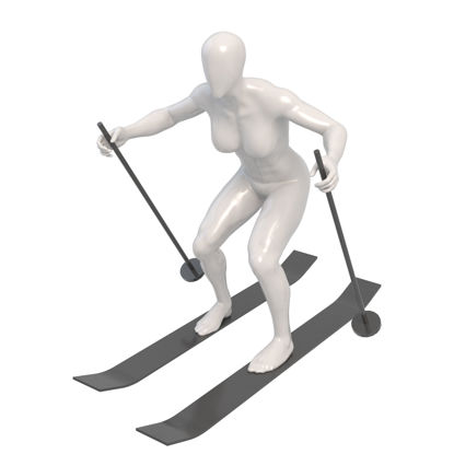 Катание на лыжах с сильными мышцами женского манекена 3d модель печати