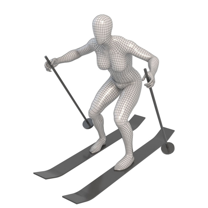 Каране на ски Силен мускулен женски манекен 3d принт модел