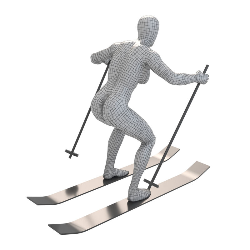 滑雪强壮的肌肉女性模特儿3D打印模型