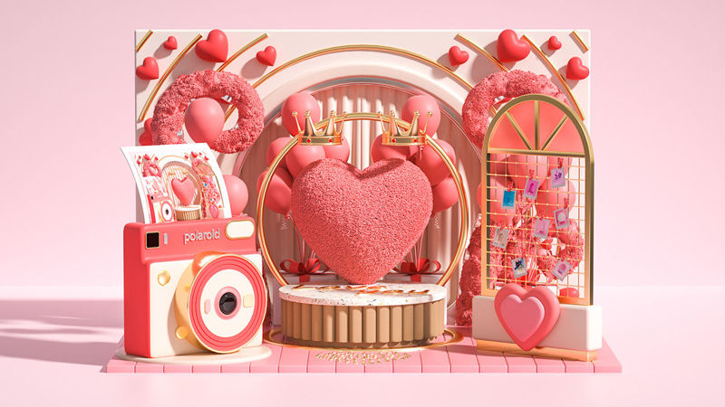 Valentine's day 3d love scene c4d pink love model sweet and warm scene