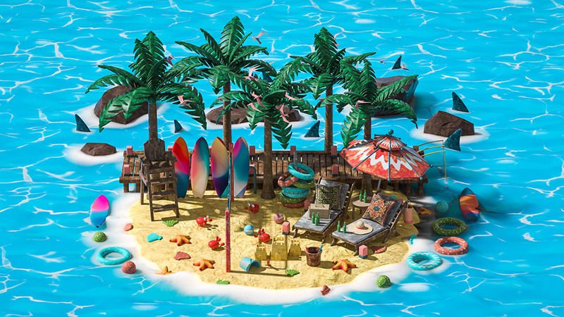 Summer beach small island 3d scene c4d cool island model creative scene