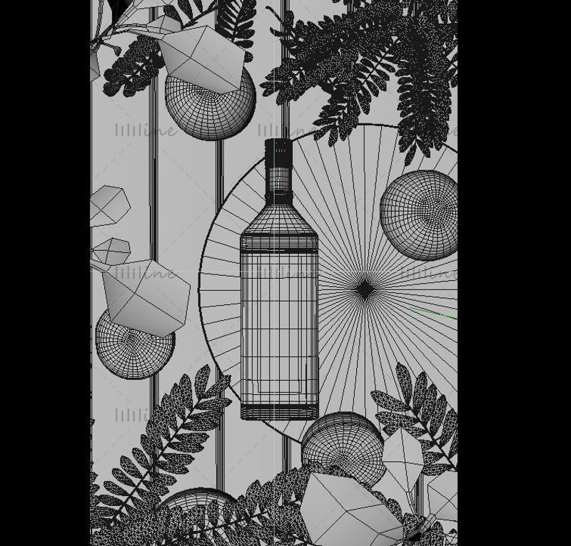 Vintage fruit wine realistic 3d scene fine wine c4d model wine bottle model leaf orange model