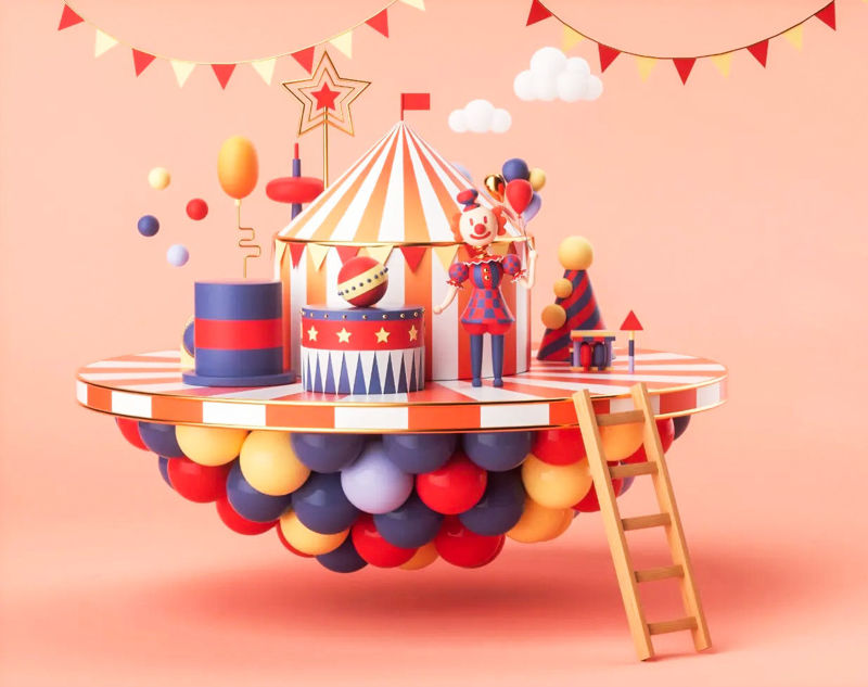 April Fool's Day holiday atmosphere 3d scene clown c4d model circus model