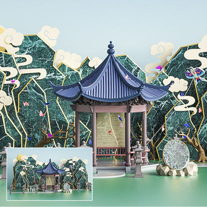Весенняя прогулка в китайском стиле 3d сцена пейзаж c4d модель
