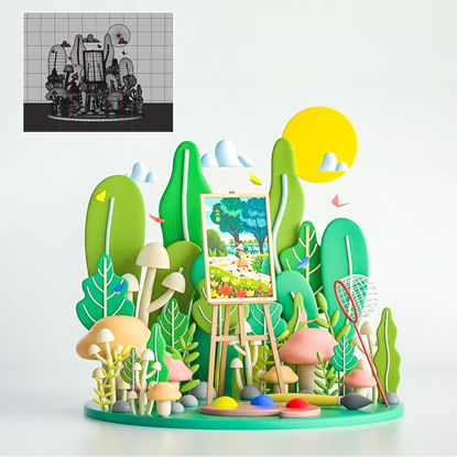 3D -s rajzfilm jelenet tavaszi zöldség c4d modell rajztábla modell szabadtéri festmény jelenet