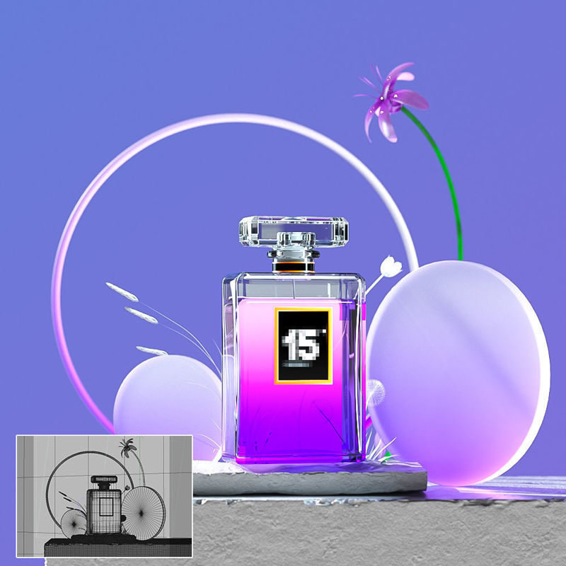 Perfume bottle cosmetics 3d c4d model scene