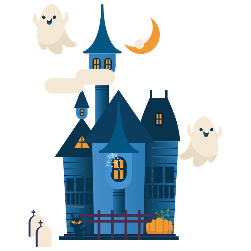 Flying ghost halloween haunted house
