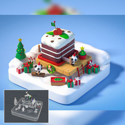 Плава минималистичка божићна 3д сцена слатки модел панде