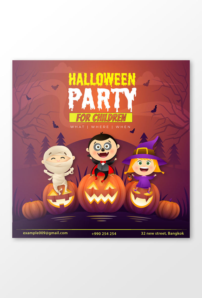 Modelo de banner de festa de Halloween para crianças