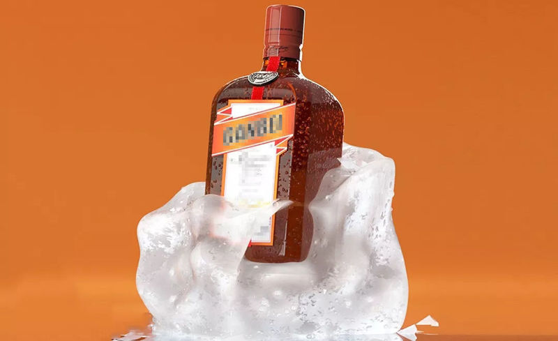 Orange simple 3d scene iced whiskey c4d model ice cube model wine bottle model