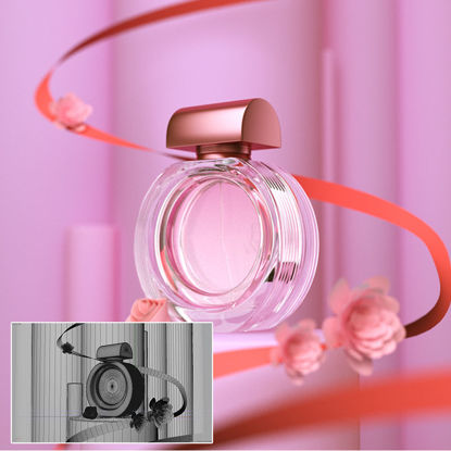 Simple cosmetics 3d scene pink perfume bottle c4d model