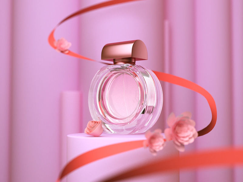 Simple cosmetics 3d scene pink perfume bottle c4d model