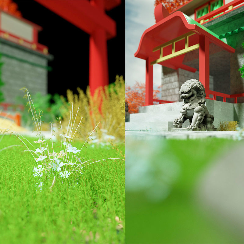 Čínský styl nádvoří 3D scéna retro dům c4d model park model