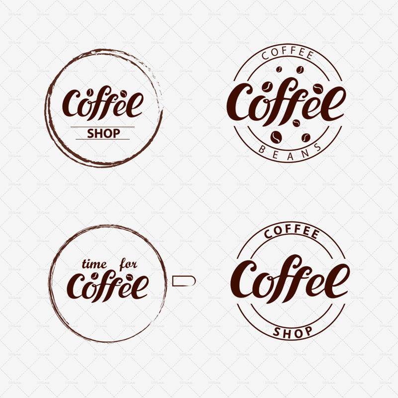 Kaffebar, kaffebønner, tid for kaffe, logo, sirkler, kaffekopp, brun stilig farge, logotype for forretninger, kafé, butikk, identisk design, flygeblad, klistremerke, annonser, skilting