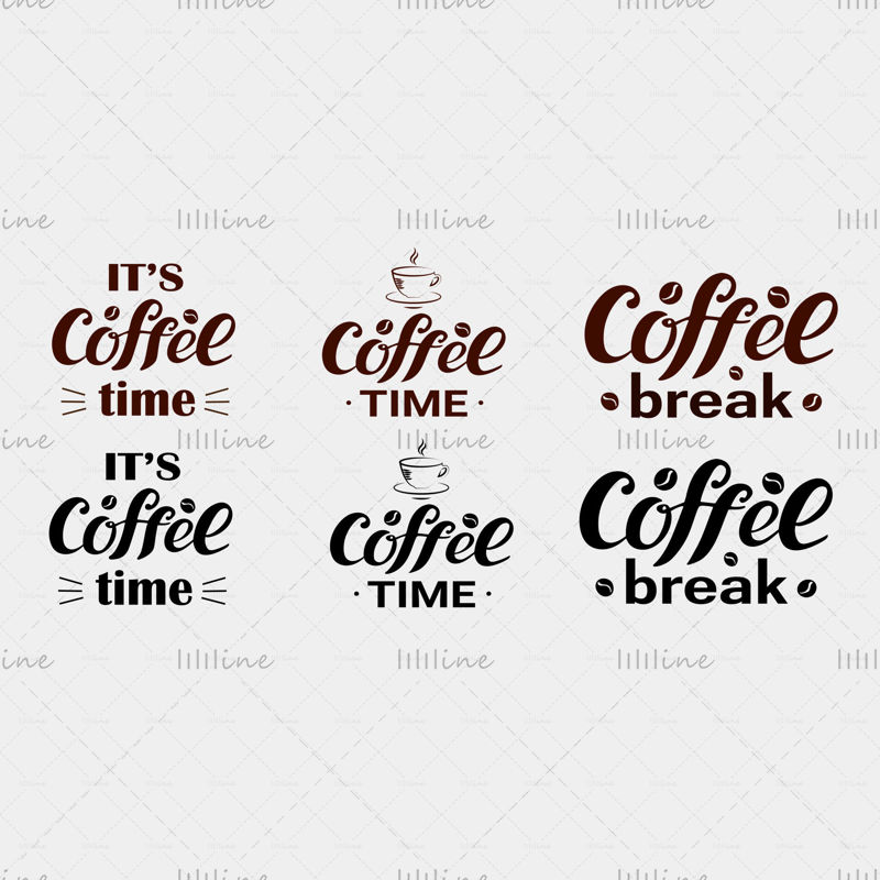 Време за кафу, пауза за кафу, време за кафу, зрна кафе, логотип, шоља за кафу, смеђа стилска боја, логотип за предузећа, кафић, продавница, идентичан дизајн, летак, налепница, огласи, натписи