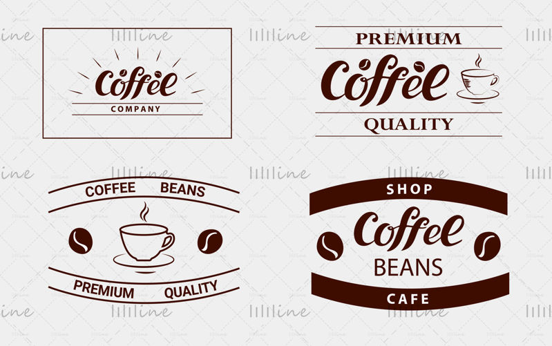 A empresa de café, qualidade premium, grãos de café, logotipo, xícara de café, cor marrom elegante, logotipo para empresa, café, loja, design idêntico, folheto, adesivo, anúncios, sinalização
