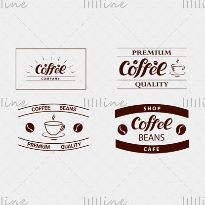 Kaffeselskapet, førsteklasses kvalitet, kaffebønner, logo, kaffekopp, brun stilig farge, logotype for forretninger, kafé, butikk, identisk design, flygeblad, klistremerke, annonser, skilting