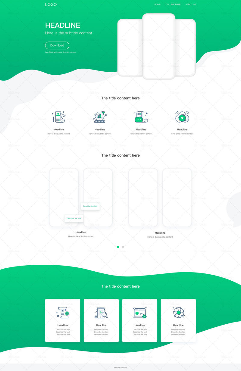 Green social media official website introduction page design template