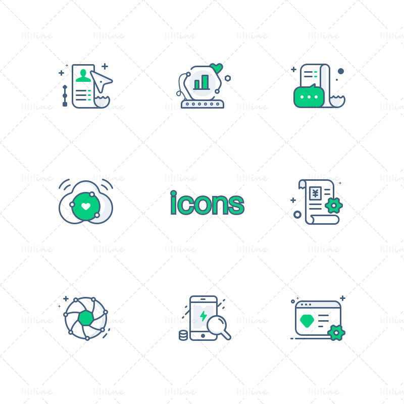 E-commerce data media linear icons