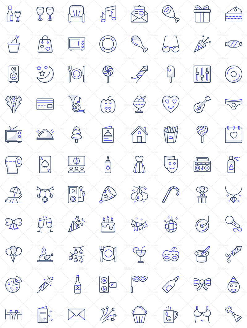 90+ Party and Celebration Colored Line Icons