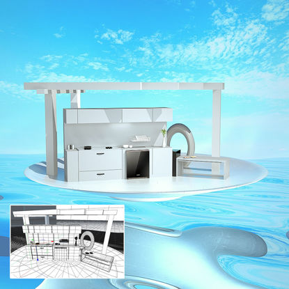 Lave-vaisselle surface de la mer appareils ménagers océan scène 3d modèle c4d
