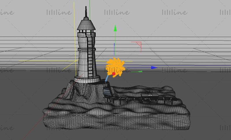 Modèle de dessin animé de tour de guet de scène 3d de l'île C4D