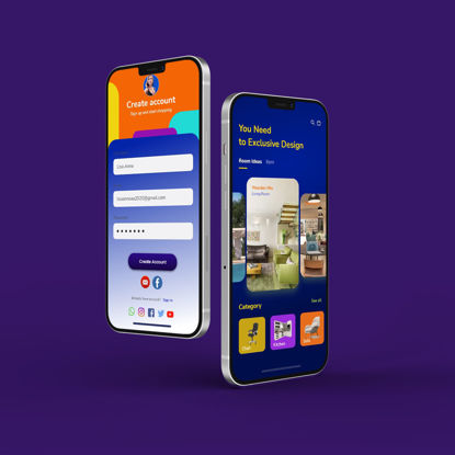 Interfaccia utente dell'app mobile per la vendita di mobili