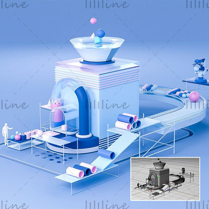 Blue powder C4D technology geometric object three-dimensional 3d scene model