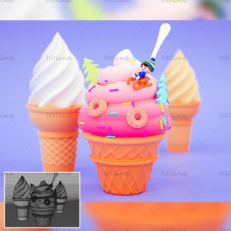 Multi-format summer ice cream C4D creative 3d model