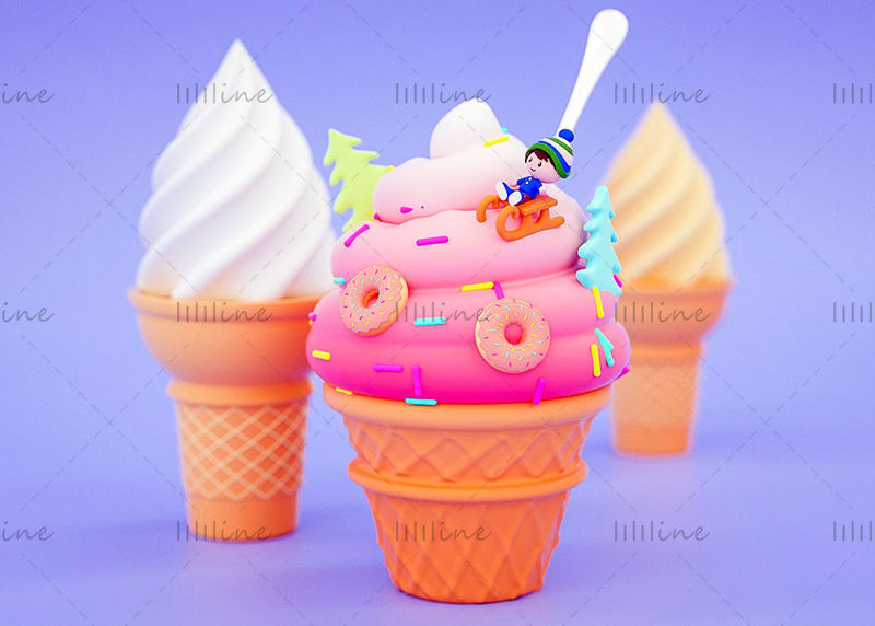 Multi-format summer ice cream C4D creative 3d model