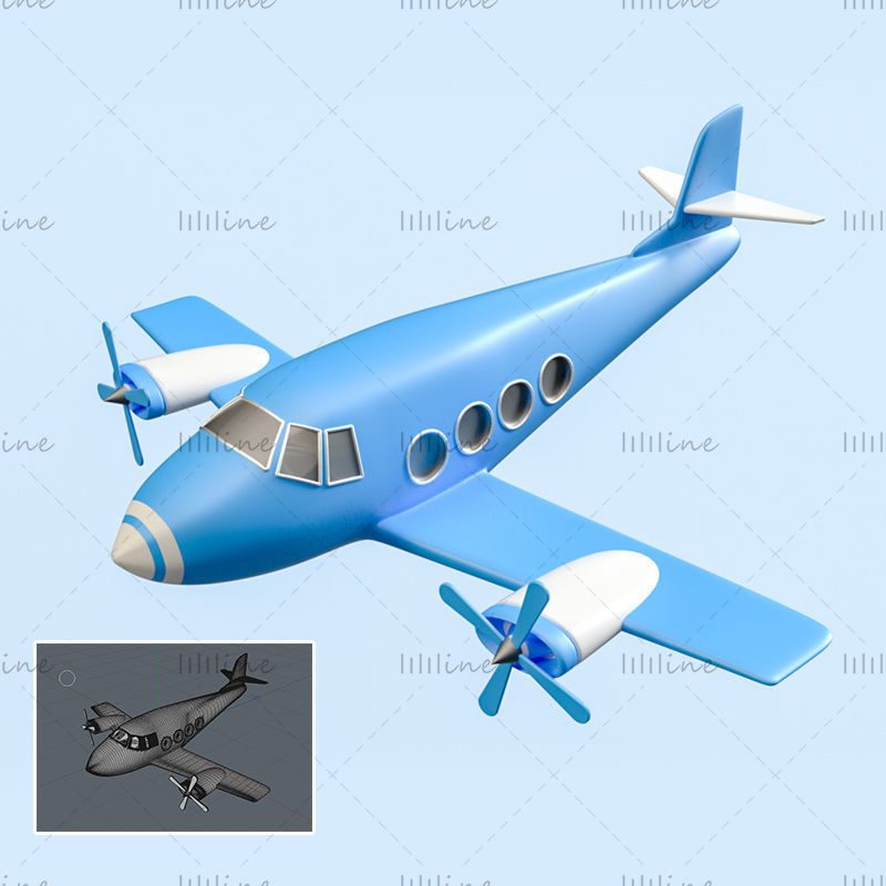 Various format C4D blue airplane passenger plane 3d model
