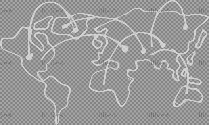 Globalt kart med tilkoblingslinje
