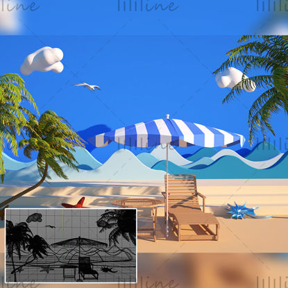 Scène 3d de conception d'affiches de commerce électronique de style balnéaire d'été multiformat C4D